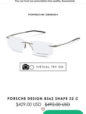 Porsche Design Rimless Glasses- NEW
